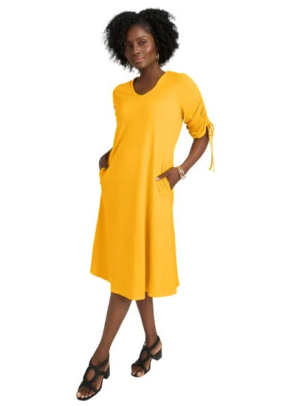 Jessica London Tie Sleeve Midi Dress In Yellow
