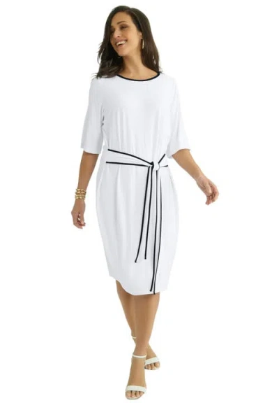 Jessica London Tie Waist Dress In White