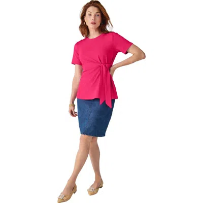 Jessica London Tie-front Short Sleeve Knit Tee In Red