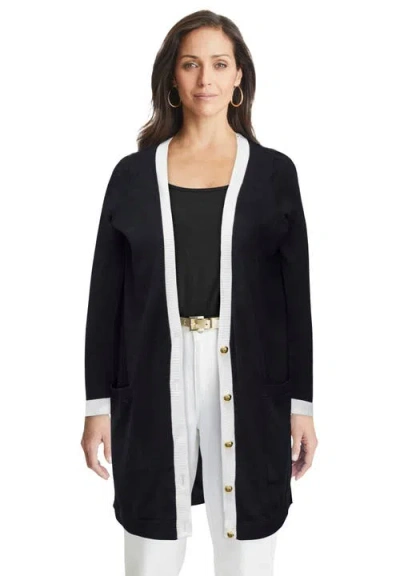 Jessica London Tipped Button Front Cardigan In Black