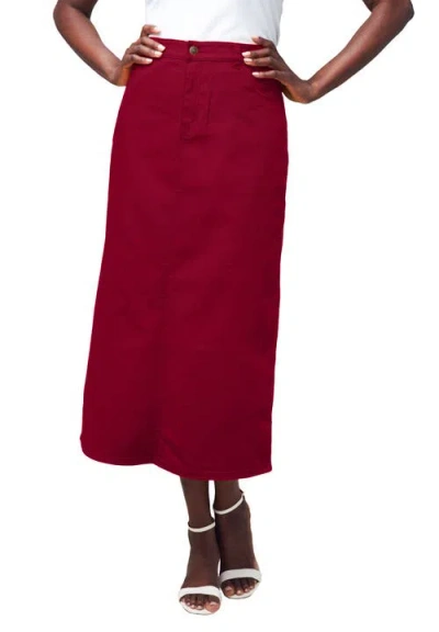 Jessica London True Fit Stretch Denim Midi Skirt In Burgundy