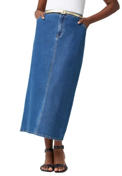 Jessica London True Fit Stretch Denim Midi Skirt In Blue