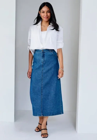 Jessica London True Fit Stretch Denim Midi Skirt In Blue