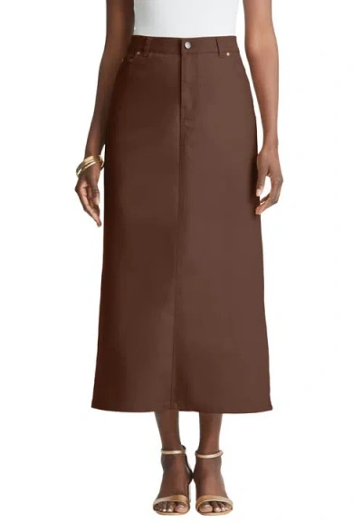 Jessica London True Fit Stretch Denim Midi Skirt In Brown