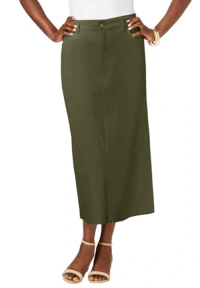Jessica London True Fit Stretch Denim Midi Skirt In Green