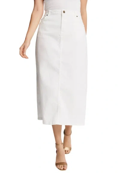 Jessica London True Fit Stretch Denim Midi Skirt In White