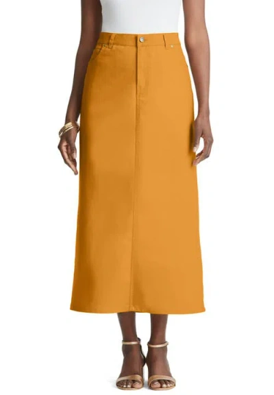 Jessica London True Fit Stretch Denim Midi Skirt In Yellow