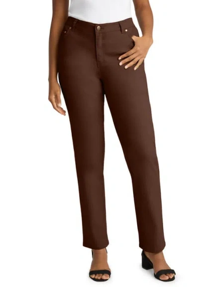 Jessica London True Fit Stretch Denim Straight Leg Jean In Brown