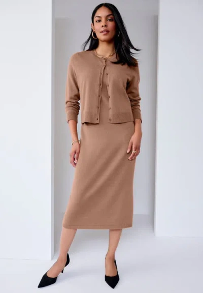 Jessica London Two Piece Sweater Dress Set In Brown