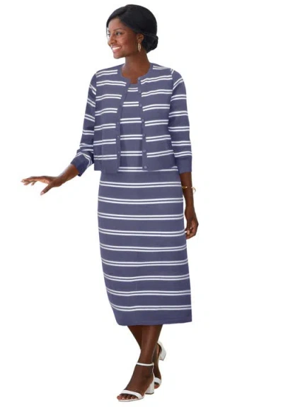 Jessica London Two Piece Sweater Dress Set In Blue