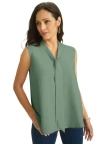 Jessica London Uptown Sleeveless Tie-neck Blouse In Green