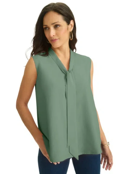 Jessica London Uptown Sleeveless Tie-neck Blouse In Green