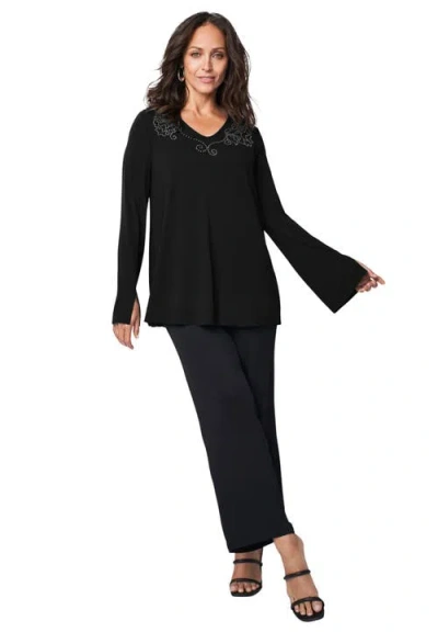 Jessica London V-neck Embellished Tunic In Black