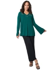 Jessica London V-neck Embellished Tunic In Green