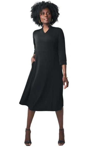 Jessica London V-neck Midi Dress In Black