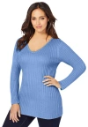 Jessica London V-neck Ribbed Sweater In Blue