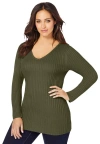 Jessica London V-neck Ribbed Sweater In Green