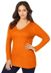Jessica London V-neck Ribbed Sweater In Orange