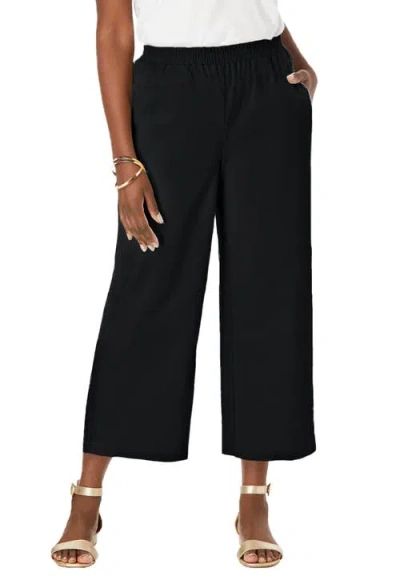 Jessica London Wide Leg Linen Crop Pant In Black