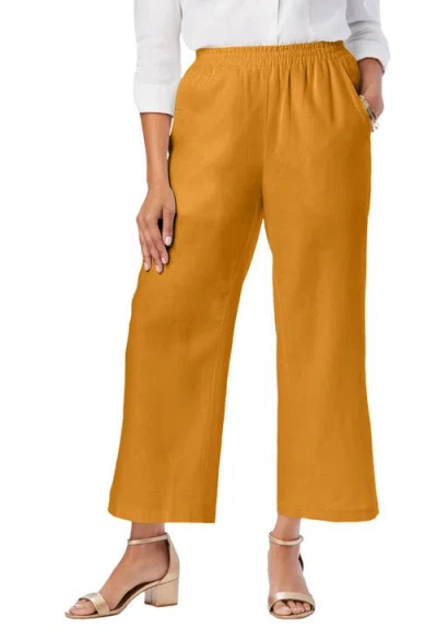 Jessica London Wide Leg Linen Crop Pant In Gold