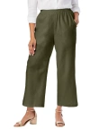 Jessica London Wide Leg Linen Crop Pant In Green
