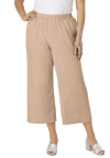 Jessica London Wide Leg Linen Crop Pant In Neutral