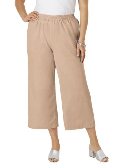 Jessica London Wide Leg Linen Crop Pant In Neutral