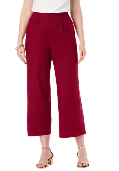 Jessica London Wide Leg Linen Crop Pant In Red