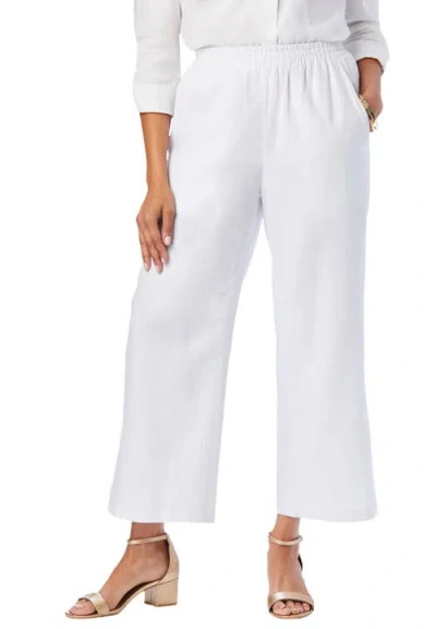 Jessica London Wide Leg Linen Crop Pant In White