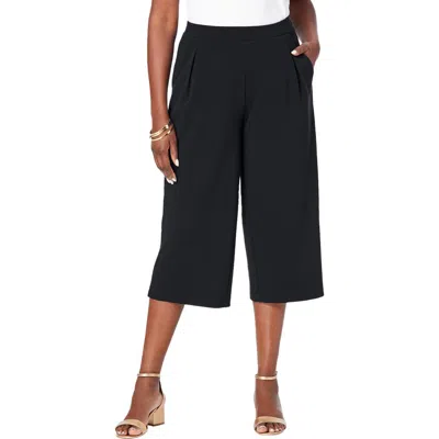Jessica London Wide-leg Crop Crepe Pants In Black