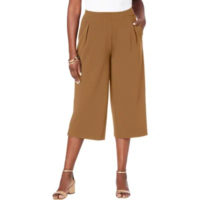 Jessica London Wide-leg Crop Crepe Pants In Brown