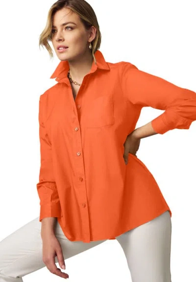 Jessica London Wrinkle-free Stretch Cotton Oversized Shirt In Orange
