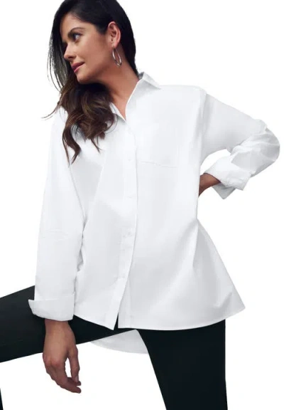 Jessica London Wrinkle-free Stretch Cotton Oversized Shirt In White