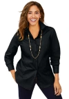 Jessica London Wrinkle-free Stretch Poplin Shirt In Black