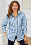 Jessica London Wrinkle-free Stretch Poplin Shirt In Blue