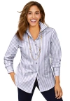 Jessica London Wrinkle-free Stretch Poplin Shirt In Blue