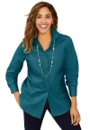 Jessica London Wrinkle-free Stretch Poplin Shirt In Blue