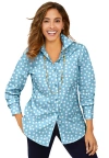 Jessica London Wrinkle-free Stretch Poplin Shirt In Blue