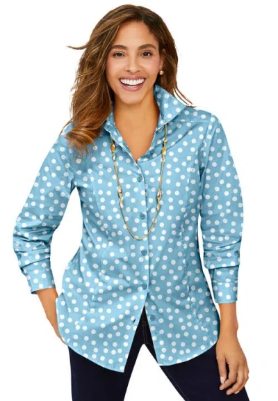 Jessica London Wrinkle-free Stretch Poplin Shirt In Blue