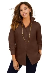 Jessica London Wrinkle-free Stretch Poplin Shirt In Brown