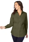 Jessica London Wrinkle-free Stretch Poplin Shirt In Green
