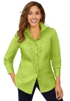 Jessica London Wrinkle-free Stretch Poplin Shirt In Green