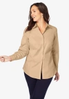 Jessica London Wrinkle-free Stretch Poplin Shirt In Neutral