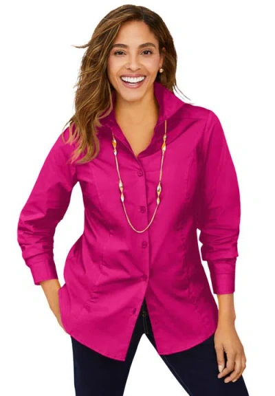 Jessica London Wrinkle-free Stretch Poplin Shirt In Pink