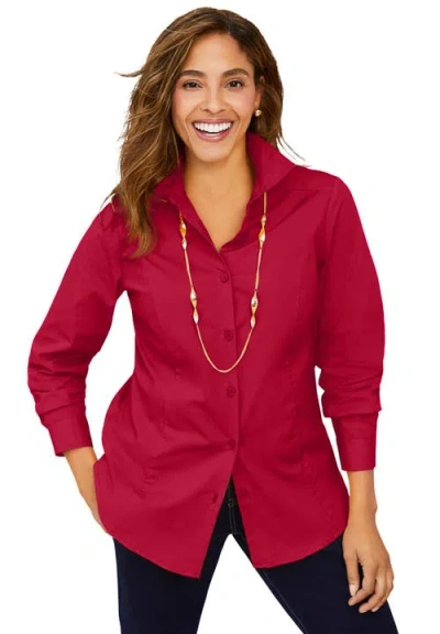 Jessica London Wrinkle-free Stretch Poplin Shirt In Red