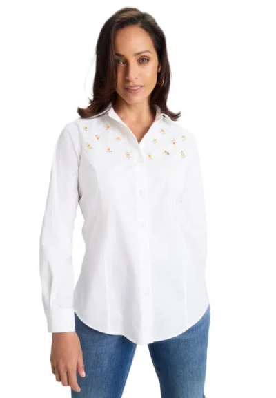 Jessica London Wrinkle-free Stretch Poplin Shirt In White