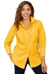 Jessica London Wrinkle-free Stretch Poplin Shirt In Yellow