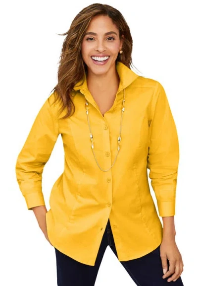 Jessica London Wrinkle-free Stretch Poplin Shirt In Yellow