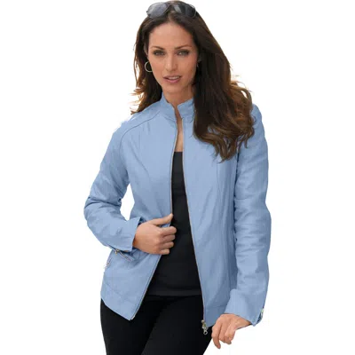Jessica London Zip Front Leather Jacket In Blue