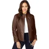 Jessica London Zip Front Leather Jacket In Brown